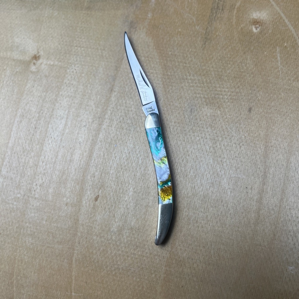 Rare! Michael Prater Toothpick Knife Turquoise, Gold, Ivory Handle